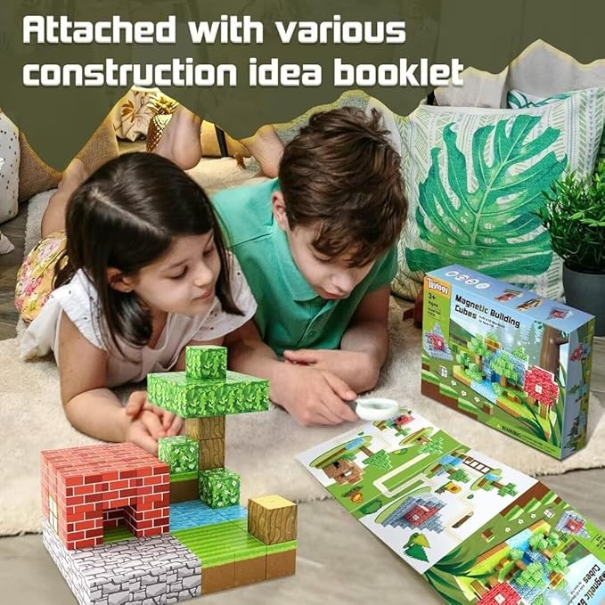 Magnetic Blocks-Build Mine Magnet World Edition, Magnetic Toys for Boys & Girls Age 3-4 4-5 6-8,STEM Montessori Sensory Toys for Toddlers Gifts for 3+ Years Old,48PCS Fidget 1" Cubes Construction Toy