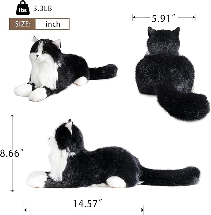 Chongker Weighted Stuffed Animals,Handmade Realistic Cat Plush Toy 3.3LBS,Lifelike Real Cat Size Companion Pet, Black Cat