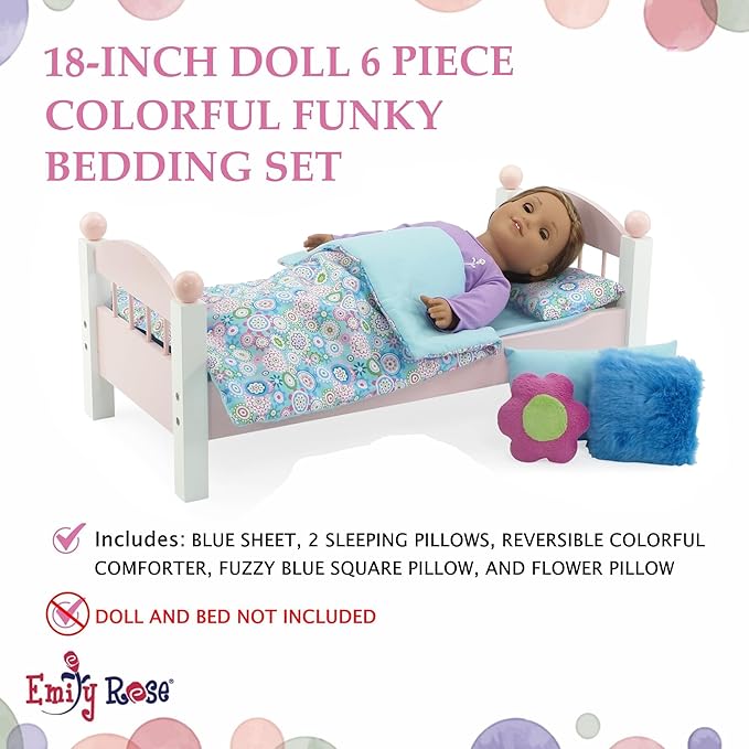 Emily Rose 18 Inch Doll 5-PC Fund Bedding Accessories Set, Reversible Baby Doll Blankets and Accessories | Fits 18" Doll Beds, Bunkbeds, Cribs, and Cradles, Designed in The USA