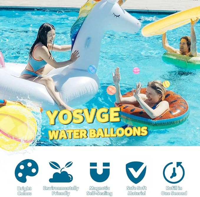 Magnetic Reusable Water Balloons, Refillable Water Toys Balloons Quick Fill Self Sealing, Splash Bomb Water Balls Summer Toys for Kids, Pool, Outdoor Water Play Game, Summer Fun Party, 12 Pack