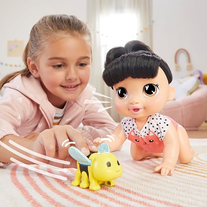 Baby Alive Crawl 'n Play Katie Kat Electronic Crawling Baby Doll Set, Black Hair, Kids Toys for Girls & Boys 3 Years & Up, 10.75 Inches