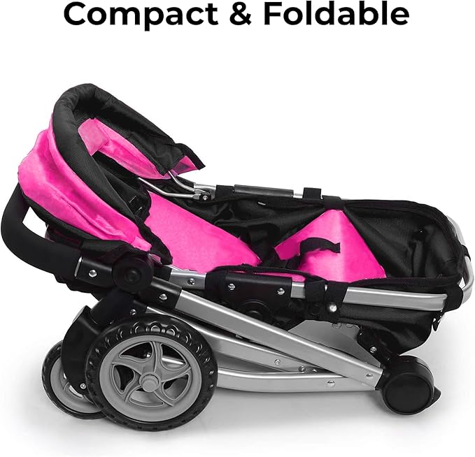 Mommy & Me 2 in 1 Deluxe Baby Doll Stroller, Toy Baby Stroller with Diaper Bag, Foldable, Doll Carriage for Kids, 32 Inches
