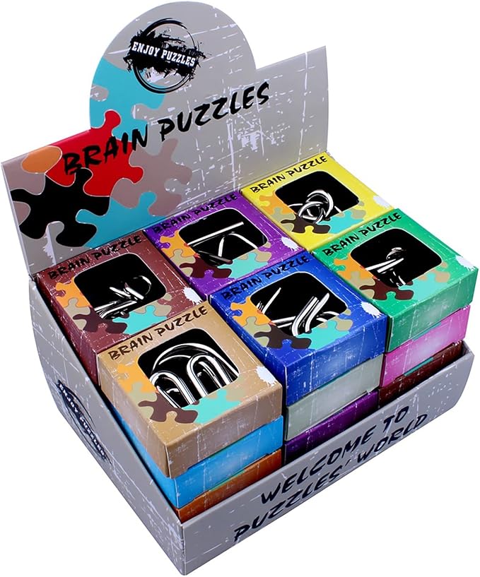 AHYUAN 24 Pack Metal Puzzles Easter Basket Stuffers IQ Wire Metal Puzzles with Paper Box Gift Package Great Educational Puzzle Games Toys Magic Trick Toy for Party Favor Kids Adults Challenge
