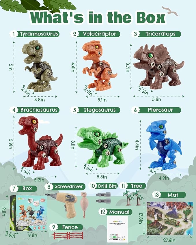 6 Pack Stem Dinosaur Toys, Kids Take Apart Construction Building Toys Learning Educational Dino Kit Play Set, Party Christmas Birthday Gifts for Toddler Boys Girls Age 3-8