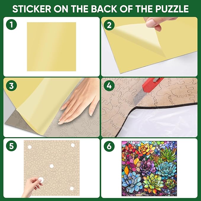 delobi Stained Glass Puzzle Succulent Wooden Puzzles for Adults 200 Pieces, Unique Liberty Challenging Jigsaw Puzzles Gift for Friends Family Game Medium Size 11.2'' x11.2''