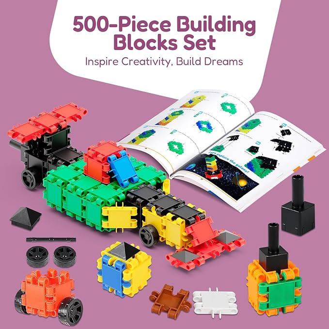 Beblox Building Blocks for Kids - 500-Piece Connecting Tiles Set - Interlocking Building Blocks for Kids, STEM Toys Kit, Fun & Educational Gifts for Boys & Girls, Preschool Learning Activities Ages 4+