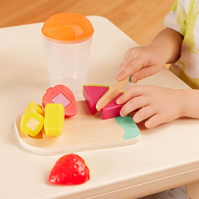 B. Toys-Mini Chef - Fruity Smoothie Playset - Pretend Smoothie Set - Toy Blender & Kitchen Accessories - Food, Cup, Cutting Board, Knife - Role-Play Toys for Kids - 3 Years +