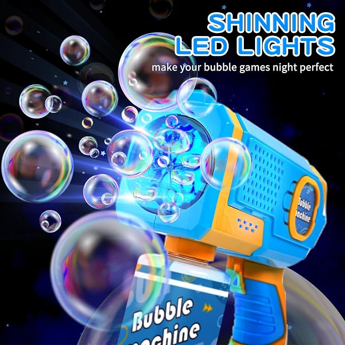 EagleStone 2 Pack Bubble Gun Machine for Kids, Automatic Light Up Bubble Blower with 4 Bottles 10 Bags Refill Solution, Bubble Guns Blaster for Toddlers, Outdoor Toys Gifts, Wedding Easter Party Favor