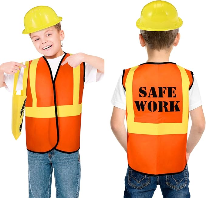 Geyoga 24 Pieces Construction Party Supplies for Kids - Vest, Cones, Hat, Dress Up Bag for Theme Birthdays, Halloween
