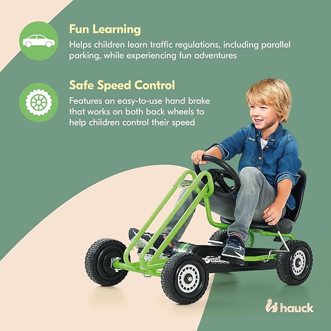 hauck Kids Pedal Go Kart, 4 Wheel Bike Cart, Ages 4-8, Lightning Ride, Race Green