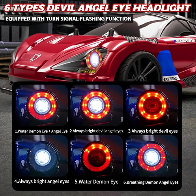 RC Drift Car Full Proportional RTR Remote Control Car 1/16 Scale 38KM/H Fast 4WD RC Car 2.4Ghz with 6 Modes of Light 2Pcs Rechargeable Batteries Racing for Boys and Adults Gift