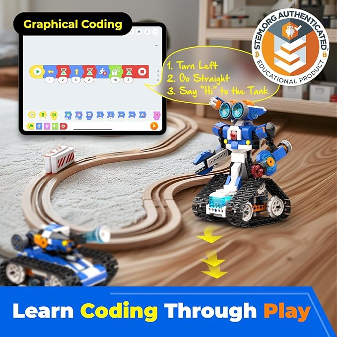Robot J Smart Robot Building Kit with Storage Box, Programmable App RC Robot/Tank with Coding Game, Christmas Gifts for 7 8 9 10 11 12 Years Old Kids