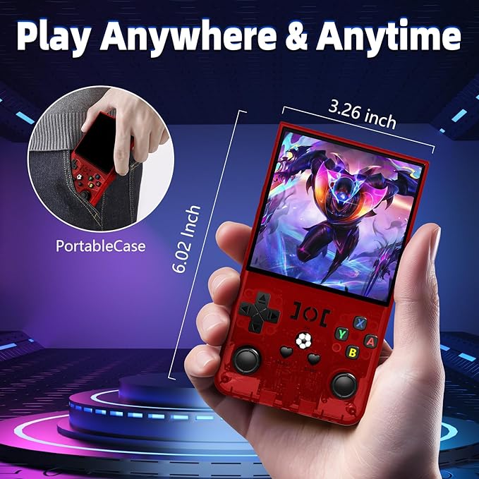 R36MAX Retro Handheld Game Console, 18000+ HD Games Mini Retro Video Console, 4.0 Inch IPS Screen, 64GB Memory, Portable Arcade Video Gaming Console Gift for Adults, Red