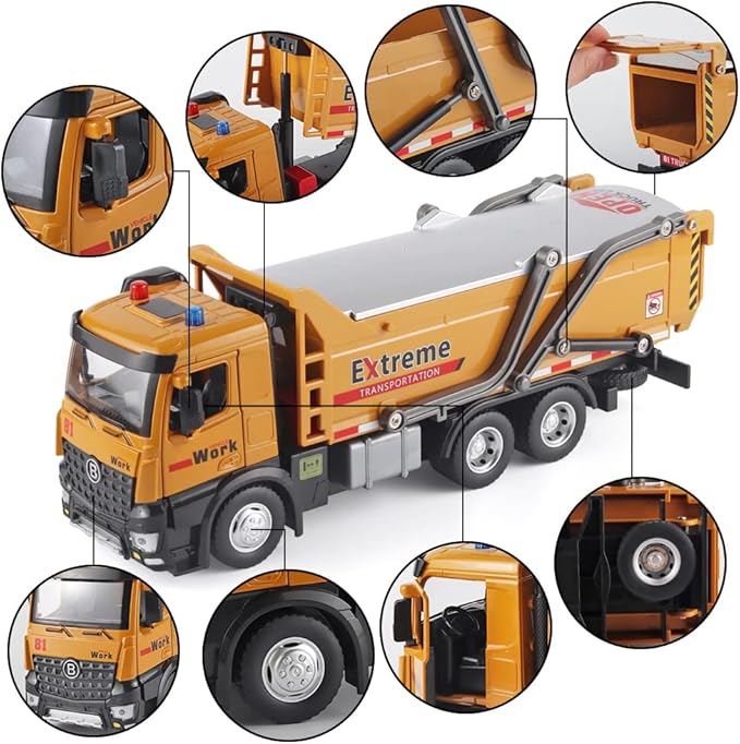 Children Dump Truck Toy Metal DieCast Construction Trucks,Construction Toys with Simulated Sounds and Lights,Dump Truck Toy with Openable Rear Hood,Dump Trucks for Boys Age 4-7
