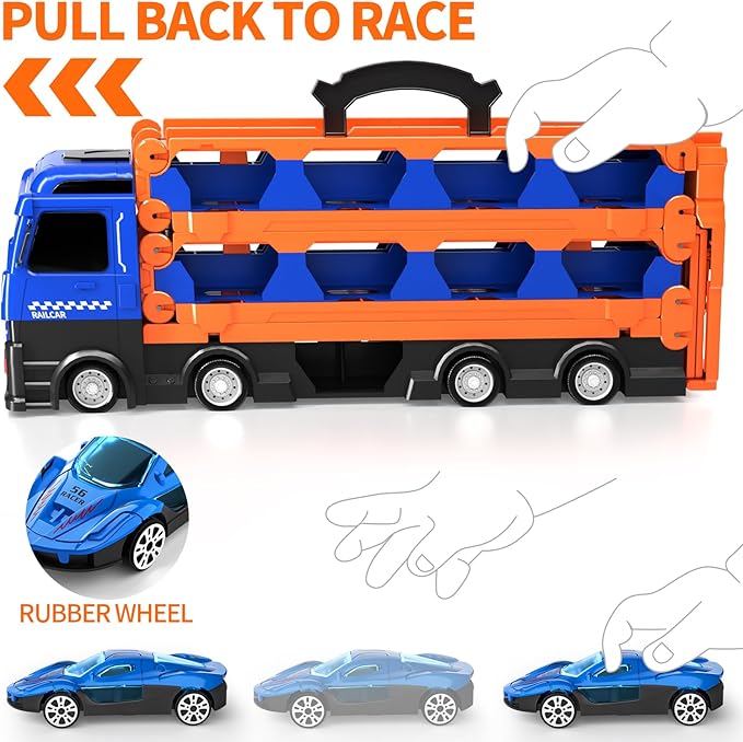 78-Inch Cars Trucks Toys for Toddlers 1-3 2-4 3-5 4-7 Years Old Boys Kids, Transport Truck with 24 Pcs Die-Cast Cars, Toy Gifts for 3 4 5 6 Year Old Boys, Toddler Gift Toys Ages 3-5 4-7