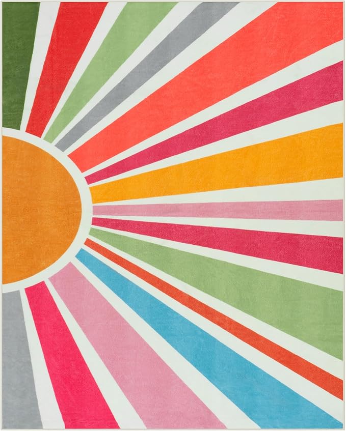 STARUIA Sun 8x10 Washable Area Rugs for Living Room, Non-Slip Backing Large Boho Rainbow Nursery kids Area Rug for Bedroom, Carpet Rug for Dining Guest Room Classroom Office Nursery Kids(Color,8'x10')