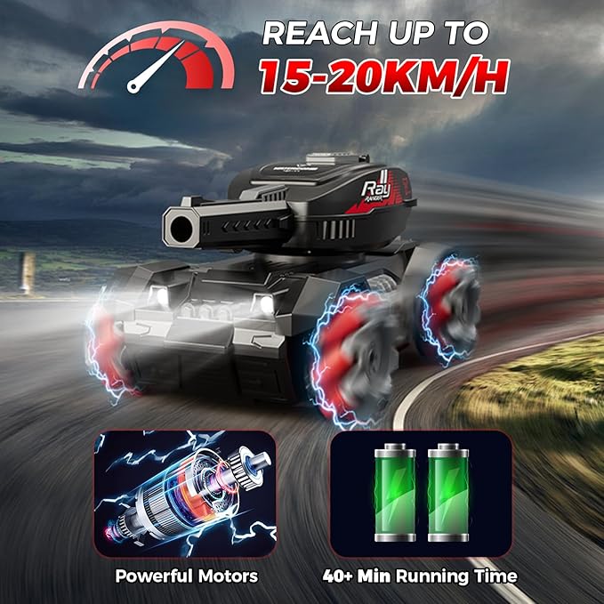 RC Car That Shoots BBS,Water Bullet Shooting RC Tank For Kids Adults 4WD Stunt Remote Control Car with 10500pcs Water Bombs Fast All Terrain Toy Car With 360°Rotating Gifts for Boys,40+Min Play