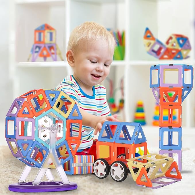 MAGBLOCK Magnetic Building Toys Set 120 Pcs Gift for 3 Year Old Boys and Girls, Magnet Learning Toys for Toddler Games with Wheels Building Blocks for Kids