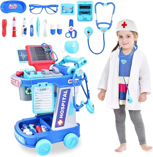 Doctor Kit for Toddlers 1-3-5 Doctors Costume for Kids Dentist Play Set Medical Set Dr Play Set Kids DR Kit Kid Dr Cart Kit Pretend Play Toys for 3 4 5 Years Old Girls