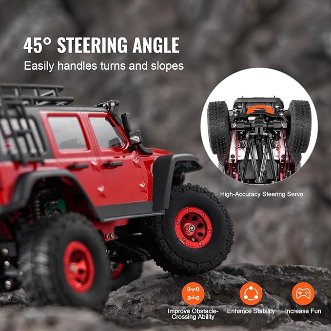 VEVOR RC Crawler 1/24 Scale RC Car Rock Crawler All Terrain 4WD Off-Road Truck with led Light 2 Rechargeable Batteries, 2-Speed Adjustable Hobby Racing Car Gift for Adults