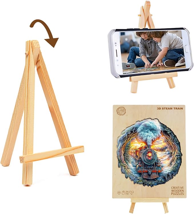 KAAYEE Wooden Puzzles for Adults 95 Pieces Visual 3D Steam Train Wooden Jigsaw Puzzles for Adults Unique Shaped Train Wood Puzzle Gifts for Mother's Day Adult Kids(8.4 * 8.5 in)