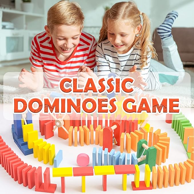 WOOD CITY 1000 Piece Dominoes Set for Kids with Extra 20 Blocks, Colorful Dominos Tiles for Building, Stacking, Racing, Tumbling, Wood Domino with Storage Bag and Box, Educational Toy