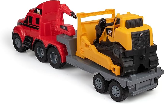 CAT Construction Toys, Heavy Movers, Semi Firetruck and Trailer with Bulldozer, Lights & Sounds, Ages 3 and up