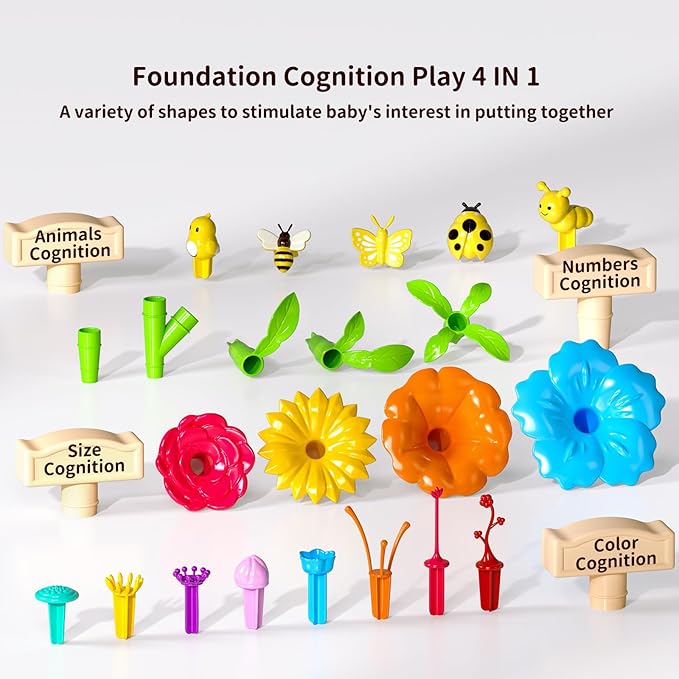 TEMI 224 PCS Flower Garden Building Toys for Girls Toys, Educational STEM Toy and Preschool Garden Play Set for Toddlers 3 4 5 6 7 Year Old Kids Boys Girls, Flower Stacking Toys for Kids Age 3-6