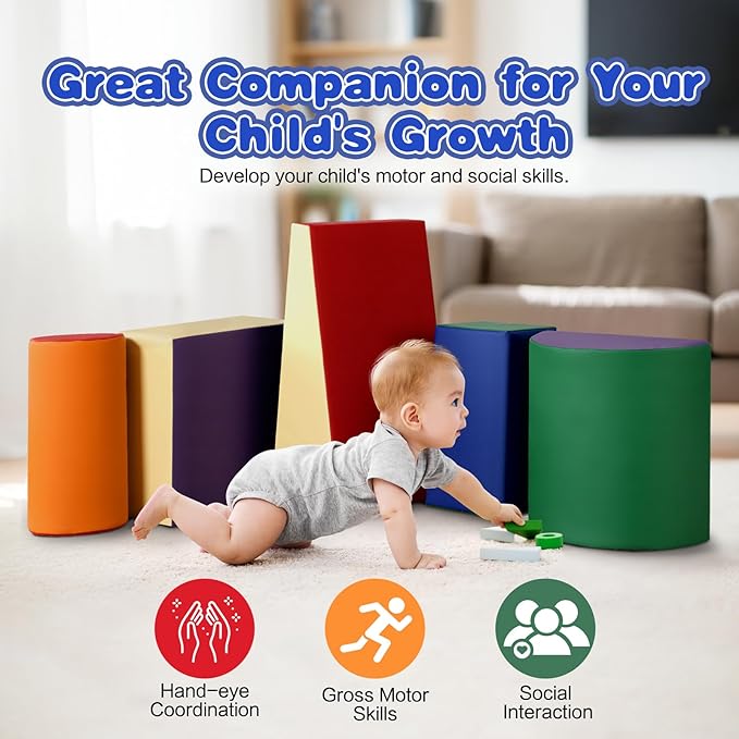 Toddler Climbing Toys Indoor: 5-Piece Soft PU Leather Baby Climbing Blocks - Soft Play Climbing for Toddlers - Safe Baby Play Gym(Classic)