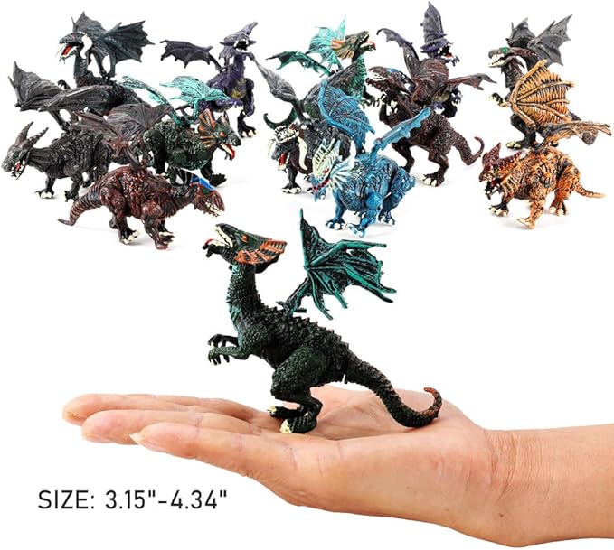 Liberty Imports 12 Pack Deluxe 3D Action Figures Realistic Figurine Puzzles in Jurassic Hatching Eggs - Ideal Kids Toy Party Favors Bulk Supplies (Dragons)