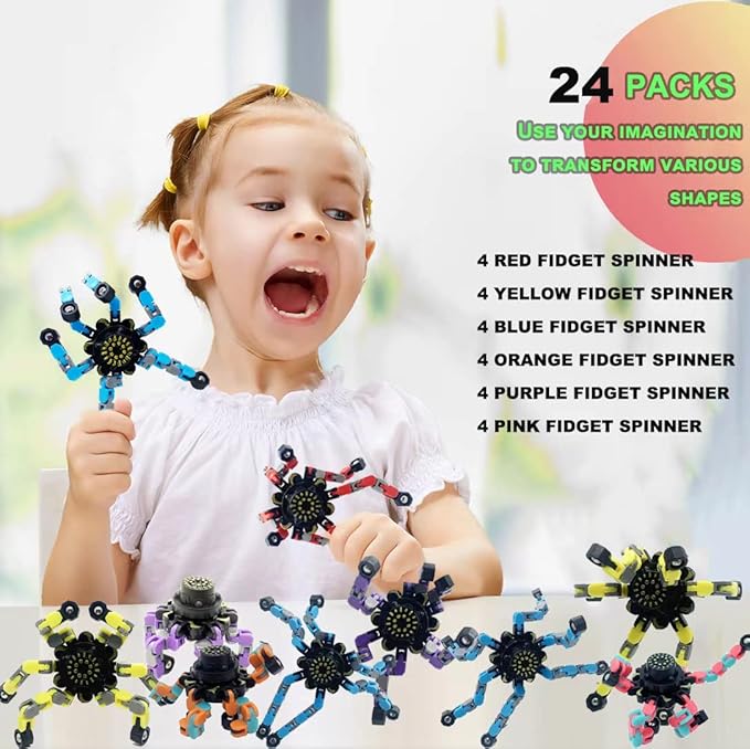 24PCS Fingertip Gyro Fingertip Mechanical Top DIY Deformation Robot Metal Transformable Gyro Spinners Finger Chain Robot Toy Fidget Spinners ADHD Astium for Kids Adults Easter Basket Stuffers for Kids