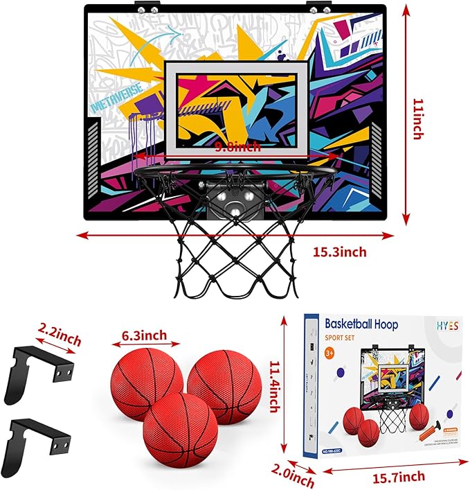 Basketball Hoop Indoor Basketball Toy Gifts for Kids Boys Girls Teens Adults, Suit for Bedroom/Office/Outdoor/Pool, Black