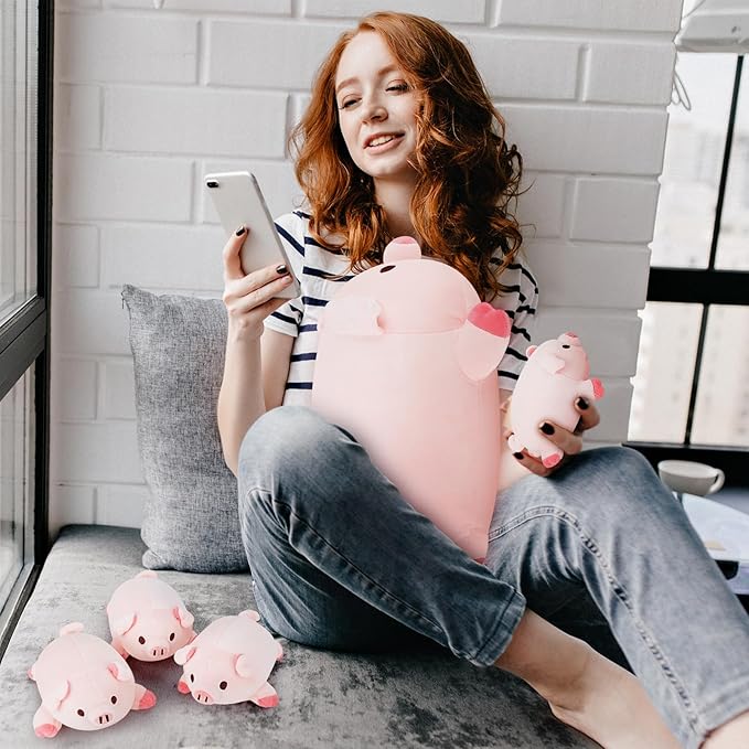 Achwishap 5PCS Pig Family,Pig Stuffed Animal Mommy with 4 Pig Babies Plush,Cute Pig Plush Pillow Cushion Doll,Kawaii Pig Plush Toy Hugging Pillow for Kids Adult(16” Pig Family)