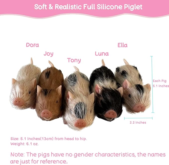5 Inches Silicone Piglet with Accessories, Soft Mini Realistic Silicone Animals for Kids Christmast Gift(Christmas Ella)