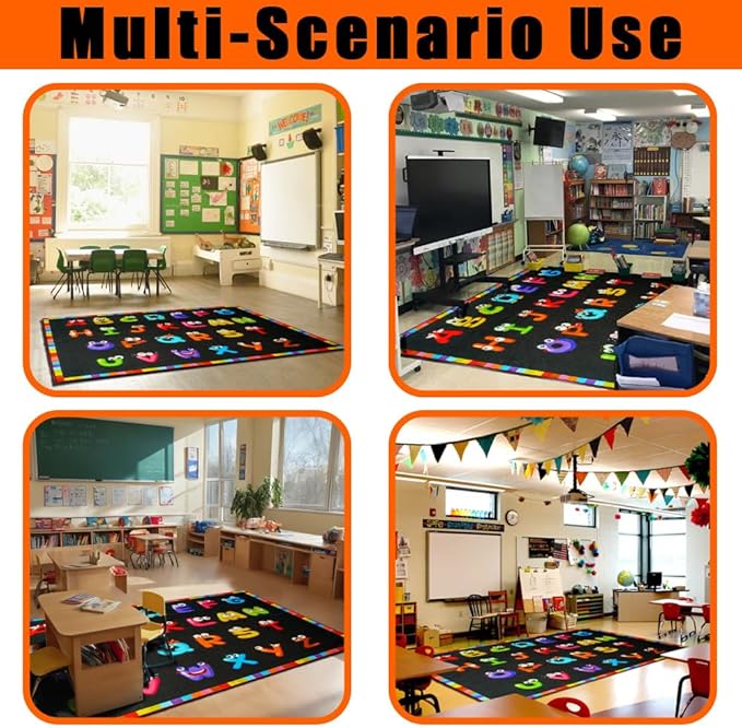 13x10ft ABC Classroom Rug,Extra Large Black Classroom Rugs Elementary, Preschool Rug for Classrooms, Daycare Rugs for Kindergarten, Alphabet Kid Educational Mat