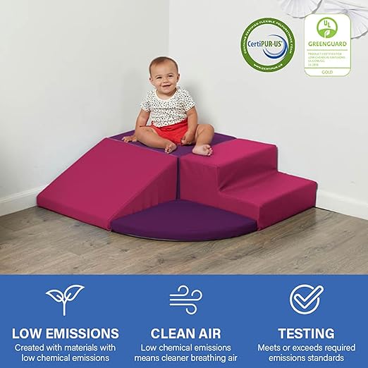 SoftScape Toddler Playtime Corner Climber, Indoor Active Play Structure for Toddlers and Kids, Safe Soft Foam for Crawling and Sliding (4-Piece Set) - Purple/Raspberry, 11619-PURS