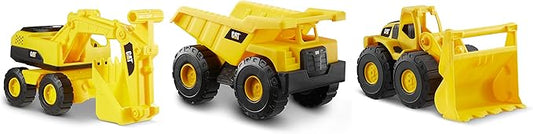CAT Construction Toys, Mini Crew 3-Pack 7”, Push-Powered Yellow Construction Vehicle Toys, Includes Dump Truck, Wheel Loader, and Excavator for Kids and Toddlers Ages 2+