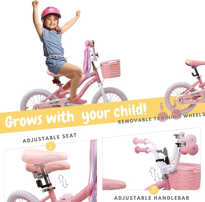 Girls Bike for Kids 3-5, Kids Bike with Training Wheels, Basket, Coaster Brake, Streamers, 16 inch Pink Pedal Bike for Kids, Birthday Gift