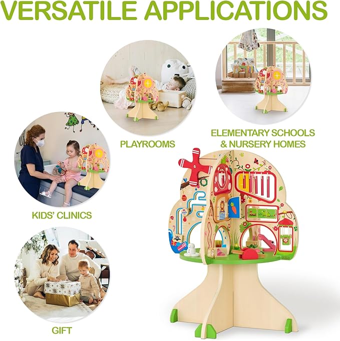 Monläurd® Wooden Tree Activity Center, Activity Center for Baby, Sensory Table for Toddlers 1-3, Activity Cube, Activity Table, Daycare Furniture, Daycare Essentials, Montessori Busy Board