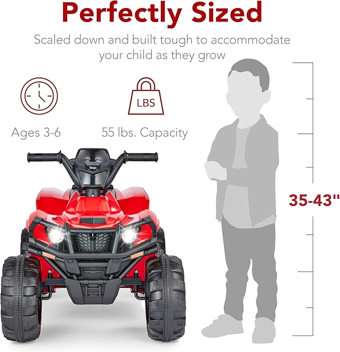 Best Choice Products 12V Kids Ride-On Electric ATV, 4-Wheeler Quad Car Toy w/Bluetooth Audio, 2.4mph Max Speed, Treaded Tires, LED Headlights, Radio - Red