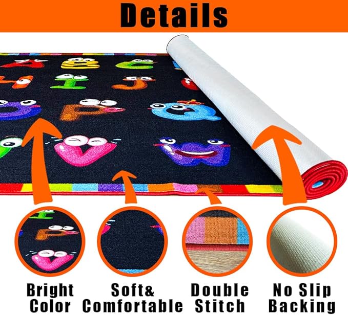 13x10ft ABC Classroom Rug,Extra Large Black Classroom Rugs Elementary, Preschool Rug for Classrooms, Daycare Rugs for Kindergarten, Alphabet Kid Educational Mat