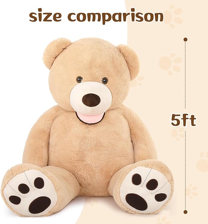 MorisMos Giant Teddy Bear Plush 5 Feet, Life Size Huge Teddy Bears for Girlfriend Boyfriend, 5 Foot Large Bear Gifts, Baby Shower, Birthday
