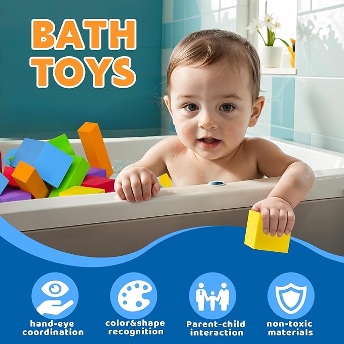 Large Building Blocks for Toddlers 2-3, Big Foam Building Blocks, Baby Bath Toys, Soft Stacking Blocks Set, Montessori & Sensory Learning Toys for 18+ Month Old Boys & Girls (36PCS)