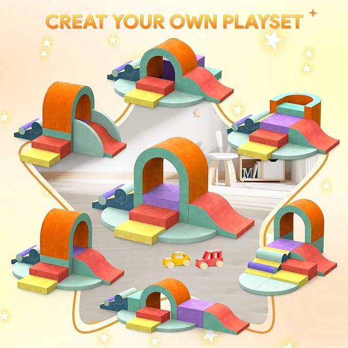 Foam Climbing Blocks for Toddlers, 12-Piece Colourful Toddler Climbing Blocks, Soft Play Climbing for Toddlers with Toy Car, Flexible Crawling and Sliding Climbing BlocksMK90