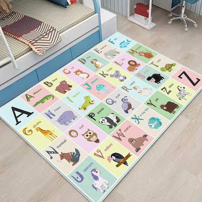 ABC Alphabet Rug Carpet for Kids, Educational Area Rugs for Classroom, Alphabet Animal Play Mat for Playroom and Bedroom (31x47In)