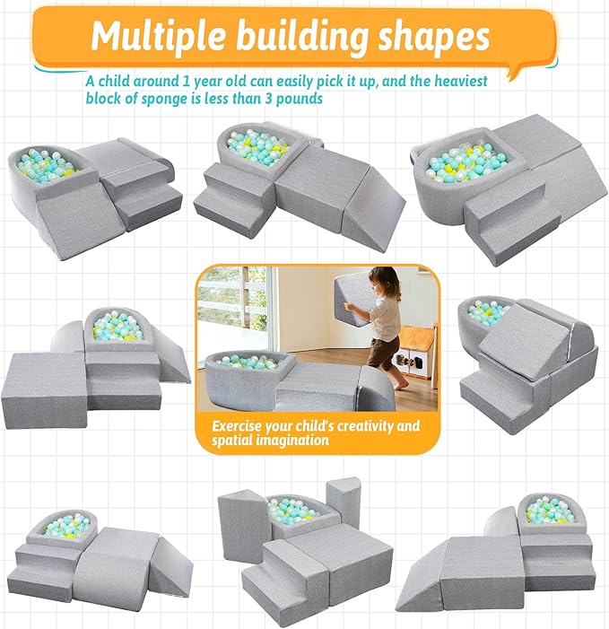 Soft Foam Climbing Toys for Toddlers Indoor, Climbing Blocks Play Equipment with Ball Pits (Balls Not Included) - Sliding & Building for Baby Gift