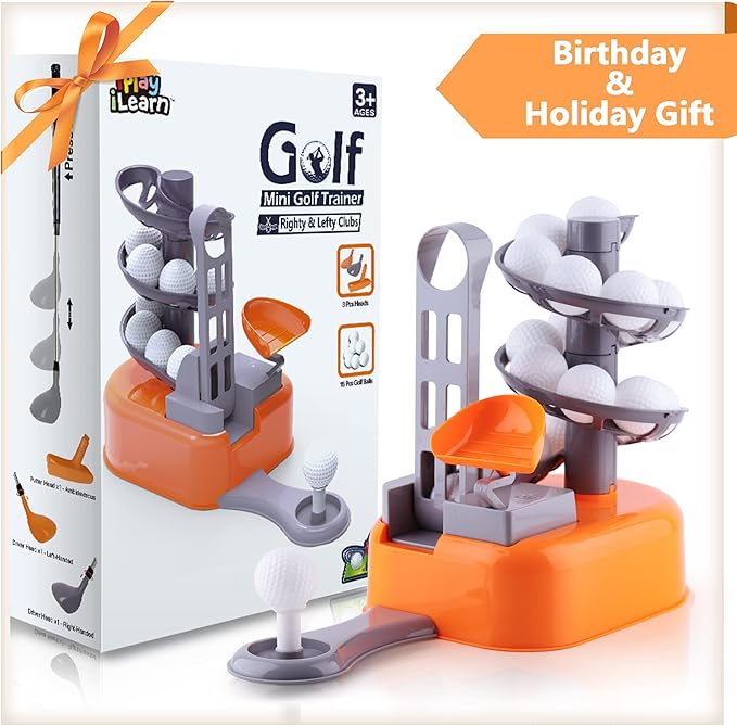 iPlay, iLearn Kids Golf Toys Set W/Left & Right Club Head, Boys Outdoor Sport Toy Age 3-5, Toddler Indoor Golf Ball Game, Child Exercise Active, Yard Play Birthday Gift 4 6 7 8 Year Olds Toddler Girl