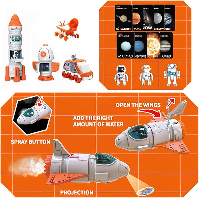 Mostop Space Shuttle Rocket Toys for Kids Rocket Ship Toys with Light and Blast Off Sound Effects, Space Adventure Toys with Spraying & Projection Function, Kids Science Educational Toys