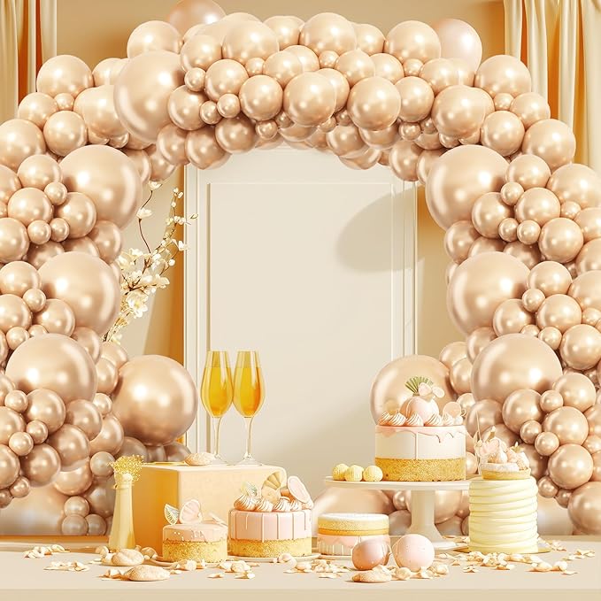 Pearl Nude Double-Stuffed Balloons Arch Garland Kit, 60 Pack 18/12/10/5 Inch Different Size Pearl Beige Apricot Balloons for Wedding Bridal Shower Anniversary Birthday Baby Shower Decor
