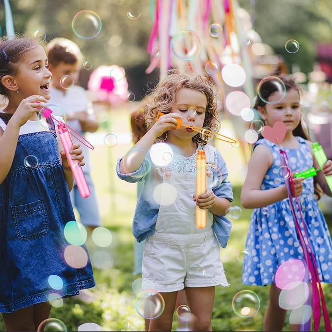 Bubble Wand, 60 Pcs Bubble Wands Bulk in 6 Colors, Bubble Party Favors for Kids, Summer Toys, Indoor Outdoor Activity, Themed Birthday, Wedding, for Girls & Boys